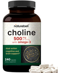 Front view of NatureBell Choline 500mg with Omega-3 240 capsules bottle