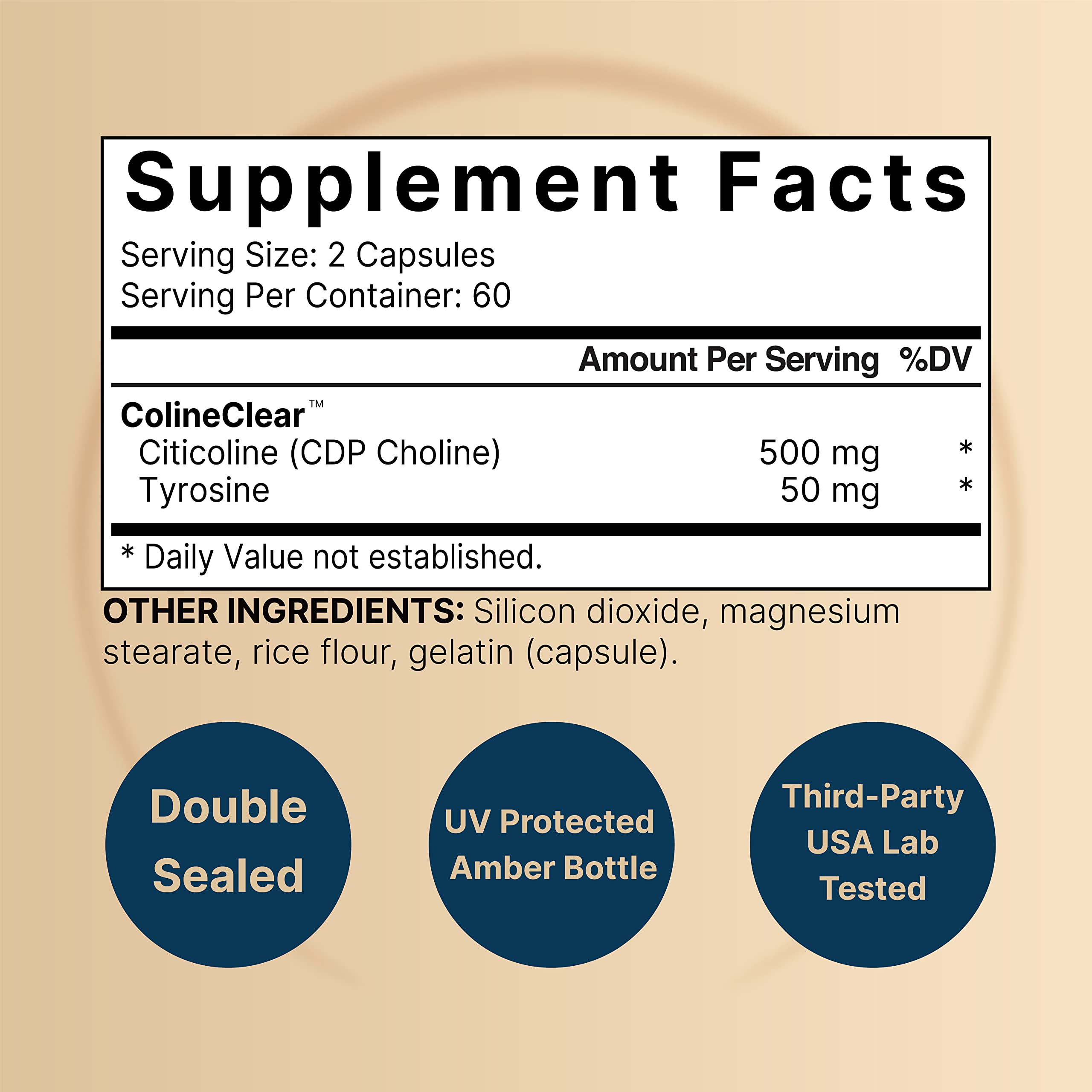 Label highlights: Citicoline 500 mg per serving