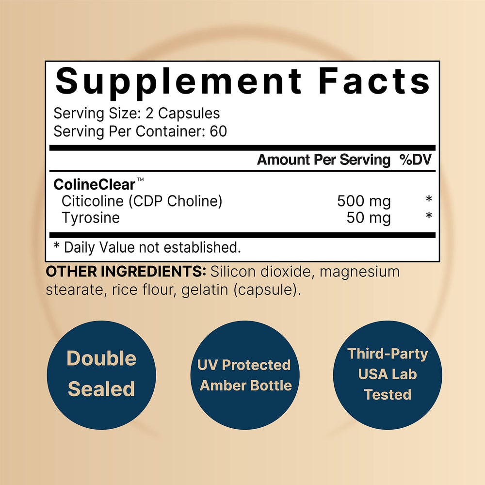Label highlights: Citicoline 500 mg per serving