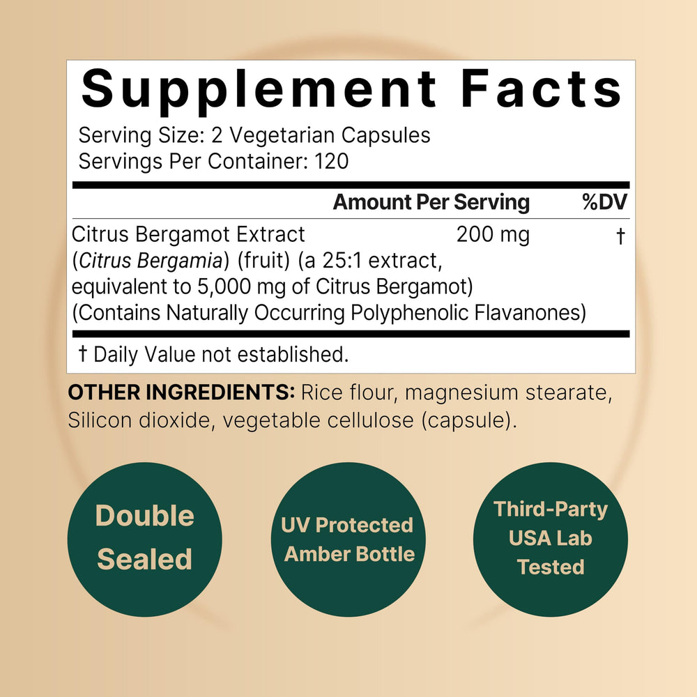 Back view of NatureBell Citrus Bergamot 5,000 mg bottle with supplement facts
