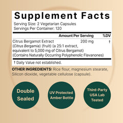 Back view of NatureBell Citrus Bergamot 5,000 mg bottle with supplement facts