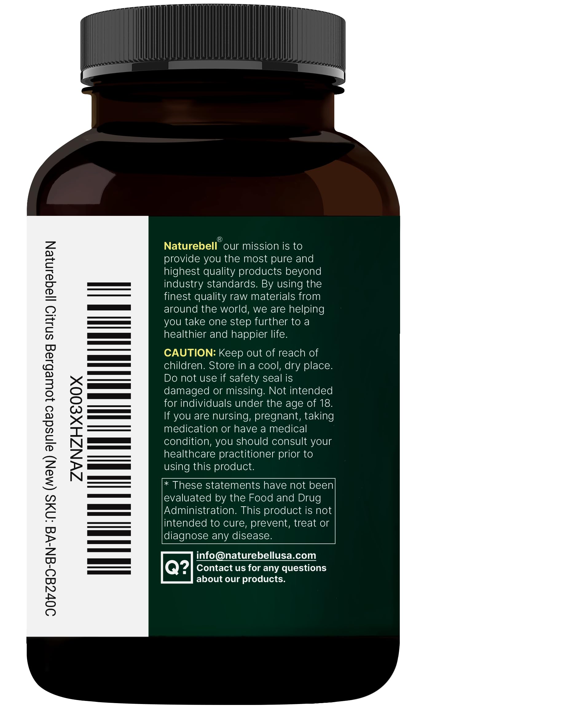 NatureBell Citrus Bergamot 5,000 mg bottle with vegan and non-GMO indicators