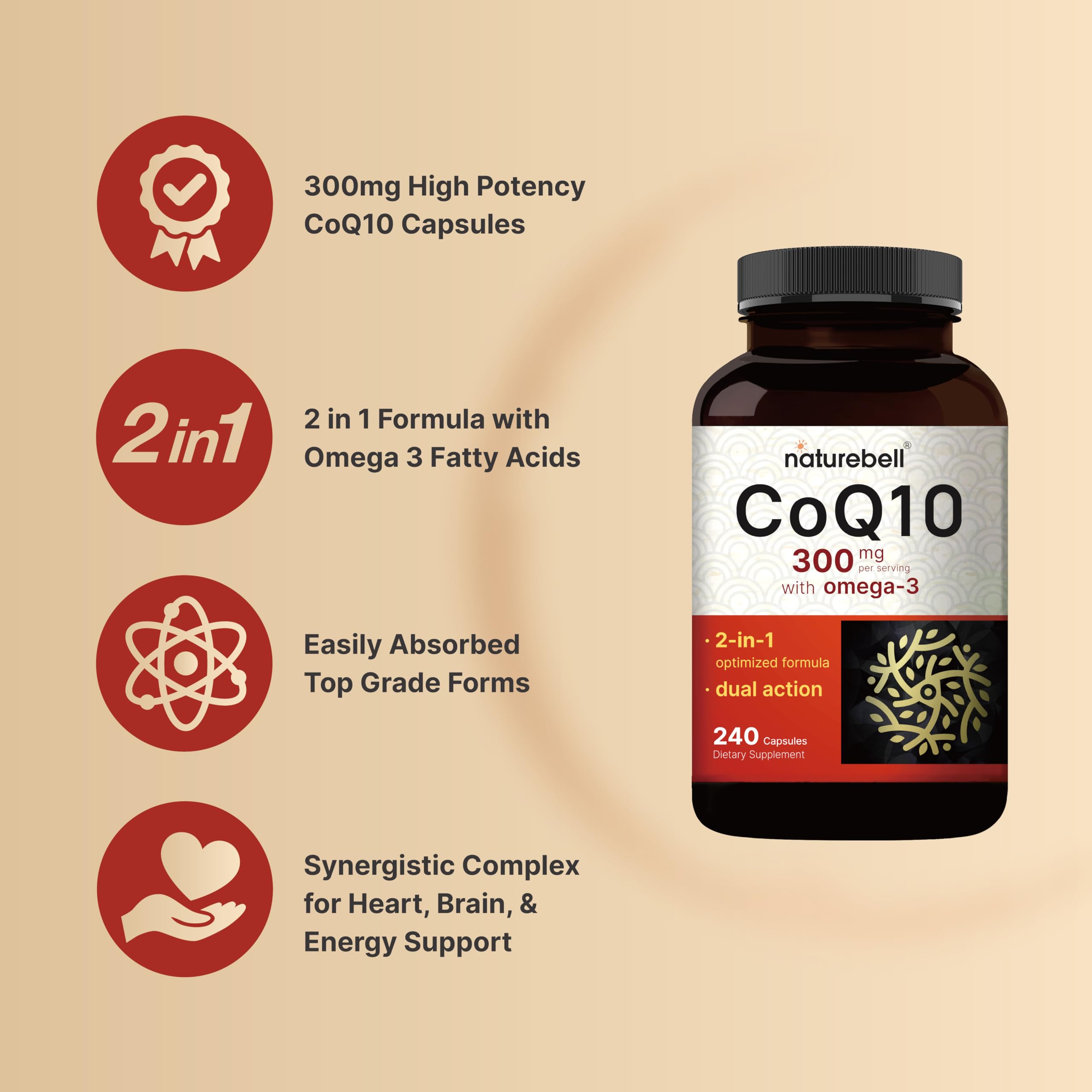 CoQ10 and Omega-3 capsules – side view