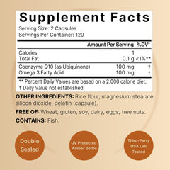 Product label showing NatureBell CoQ10 with Omega-3 packaging