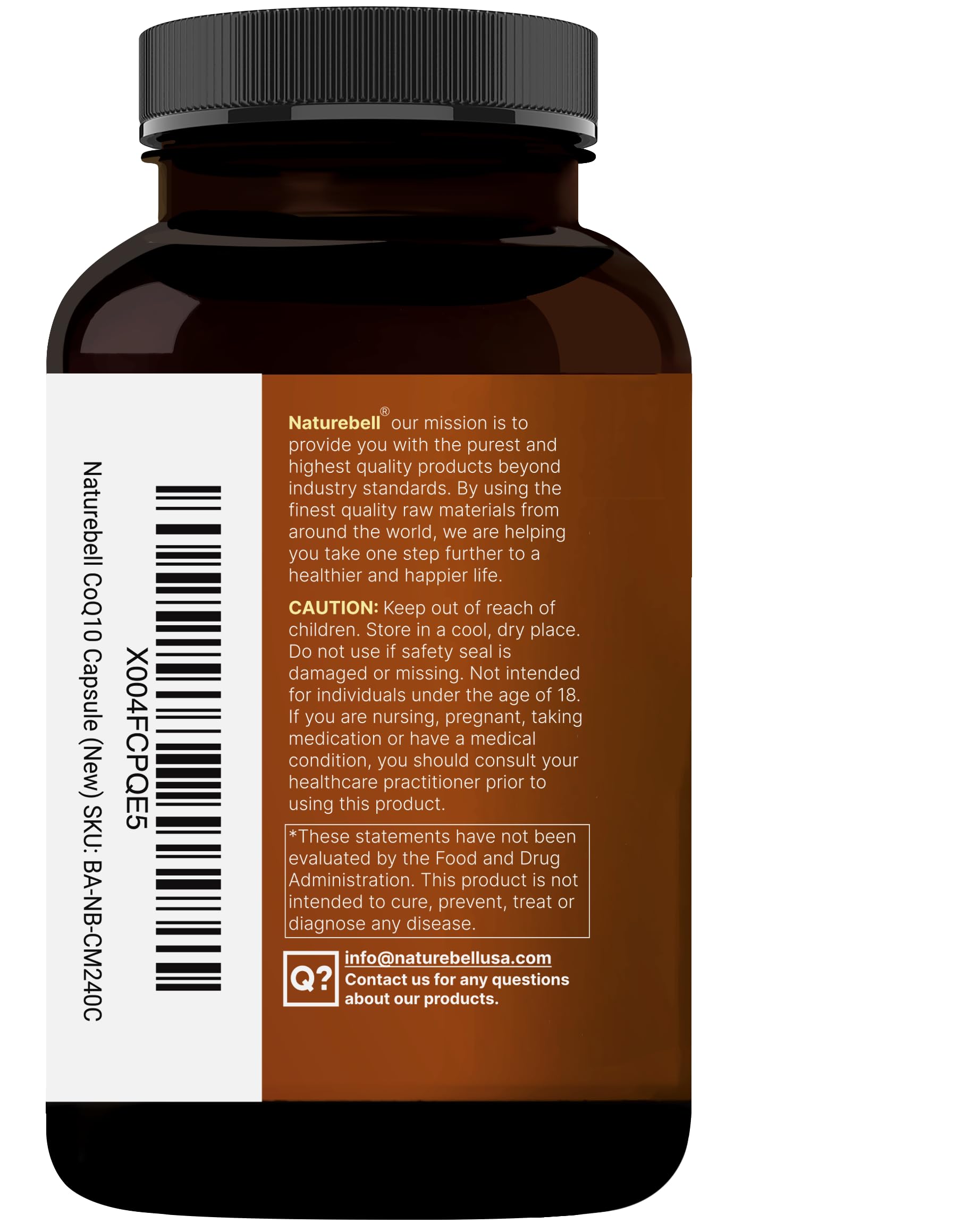 Bottle on white background showcasing NatureBell CoQ10 with Omega-3