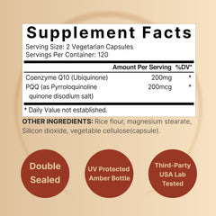 NatureBell CoQ10 with PQQ bottle back label