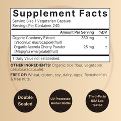 Close-up of NatureBell cranberry pills bottle label