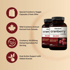 Canada-sourced wild cranberry extract 100:1 and acerola powder in capsules