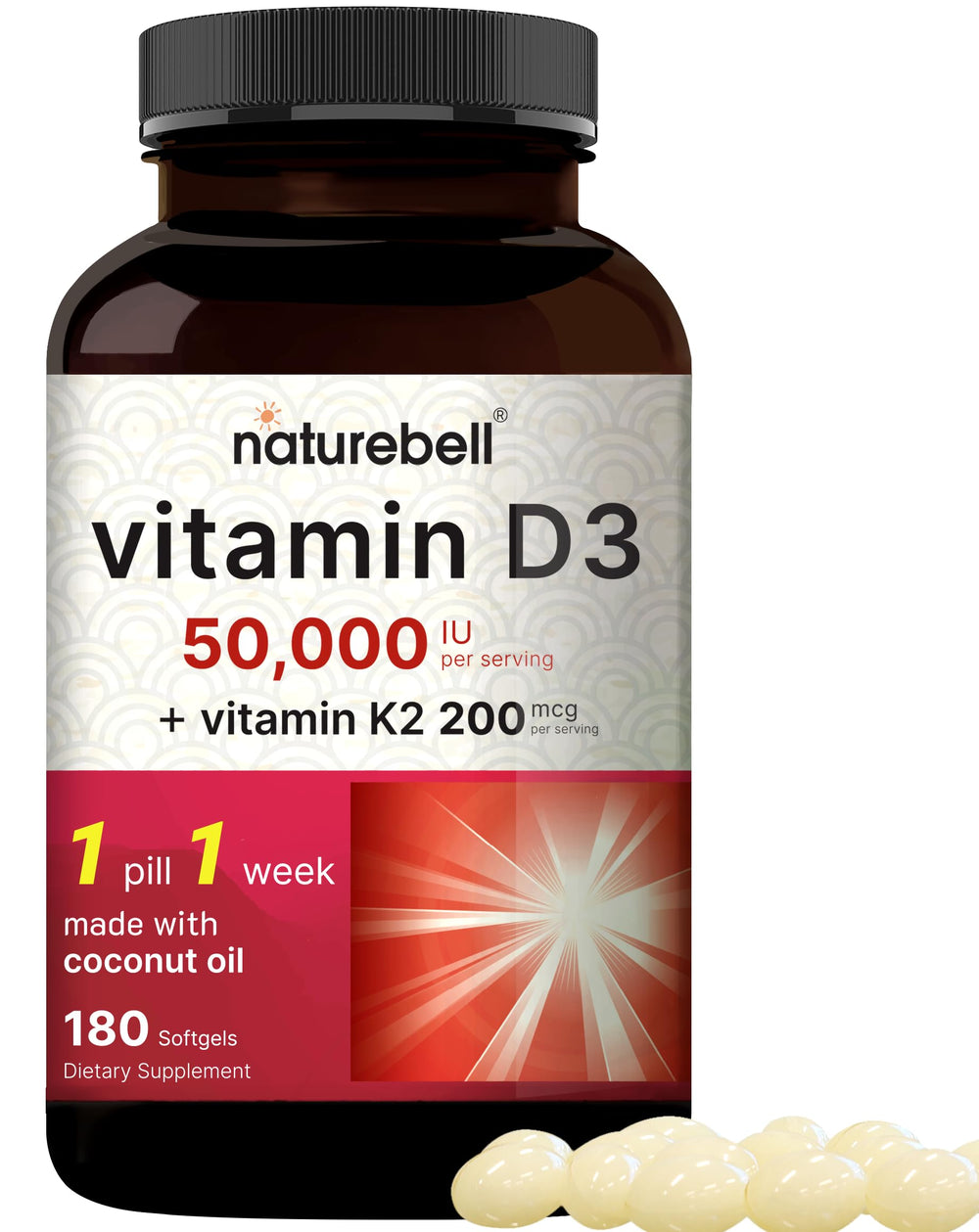 NatureBell Vitamin D3 50,000 IU + K2 200 mcg bottle