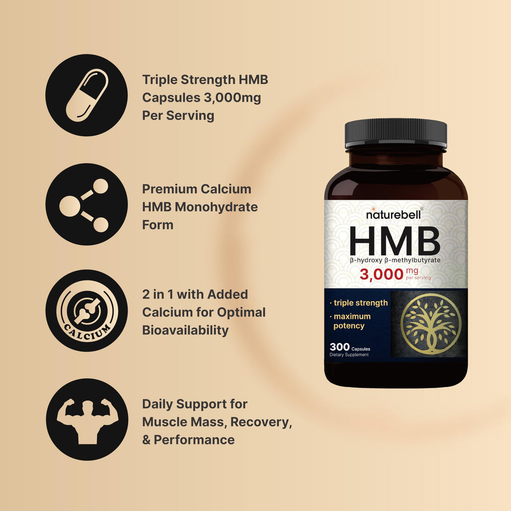 NatureBell HMB bottle displaying 300 capsules