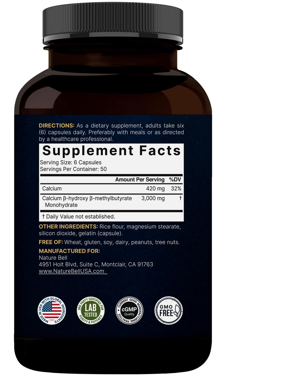 Third-party lab tested seal on NatureBell HMB packaging