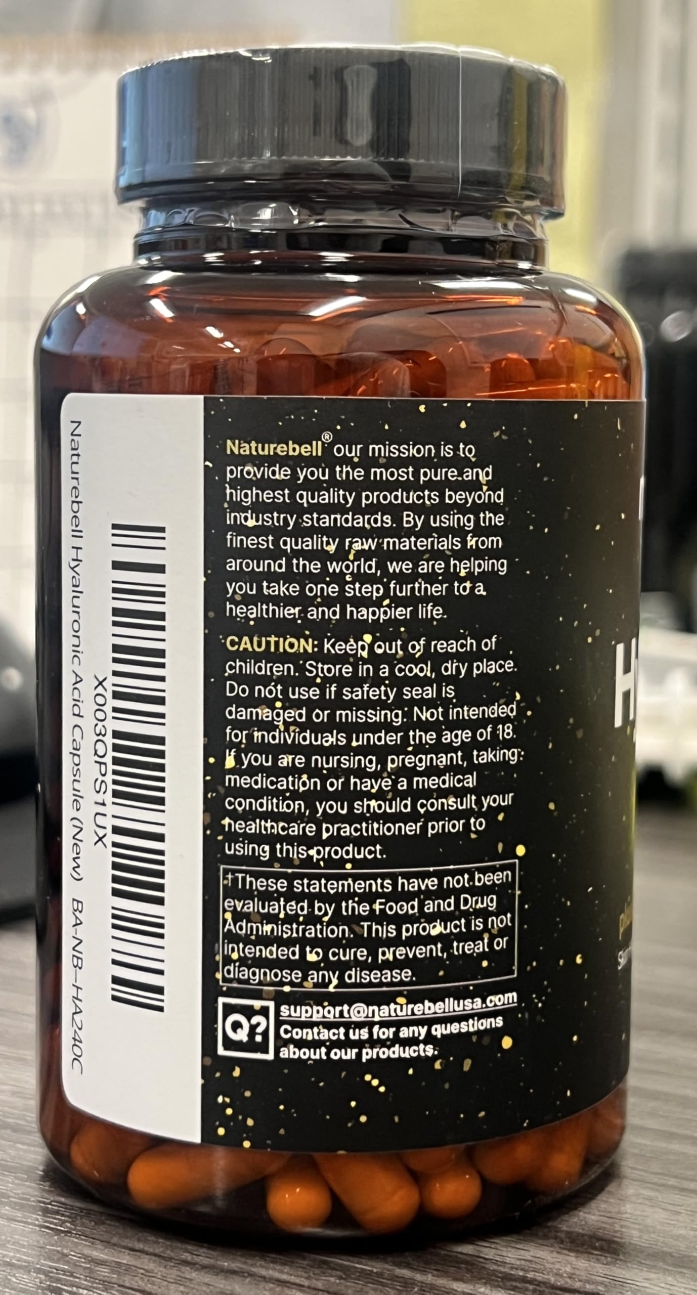 Label showing Vitamin C 25mg and Biotin 5000mcg per serving