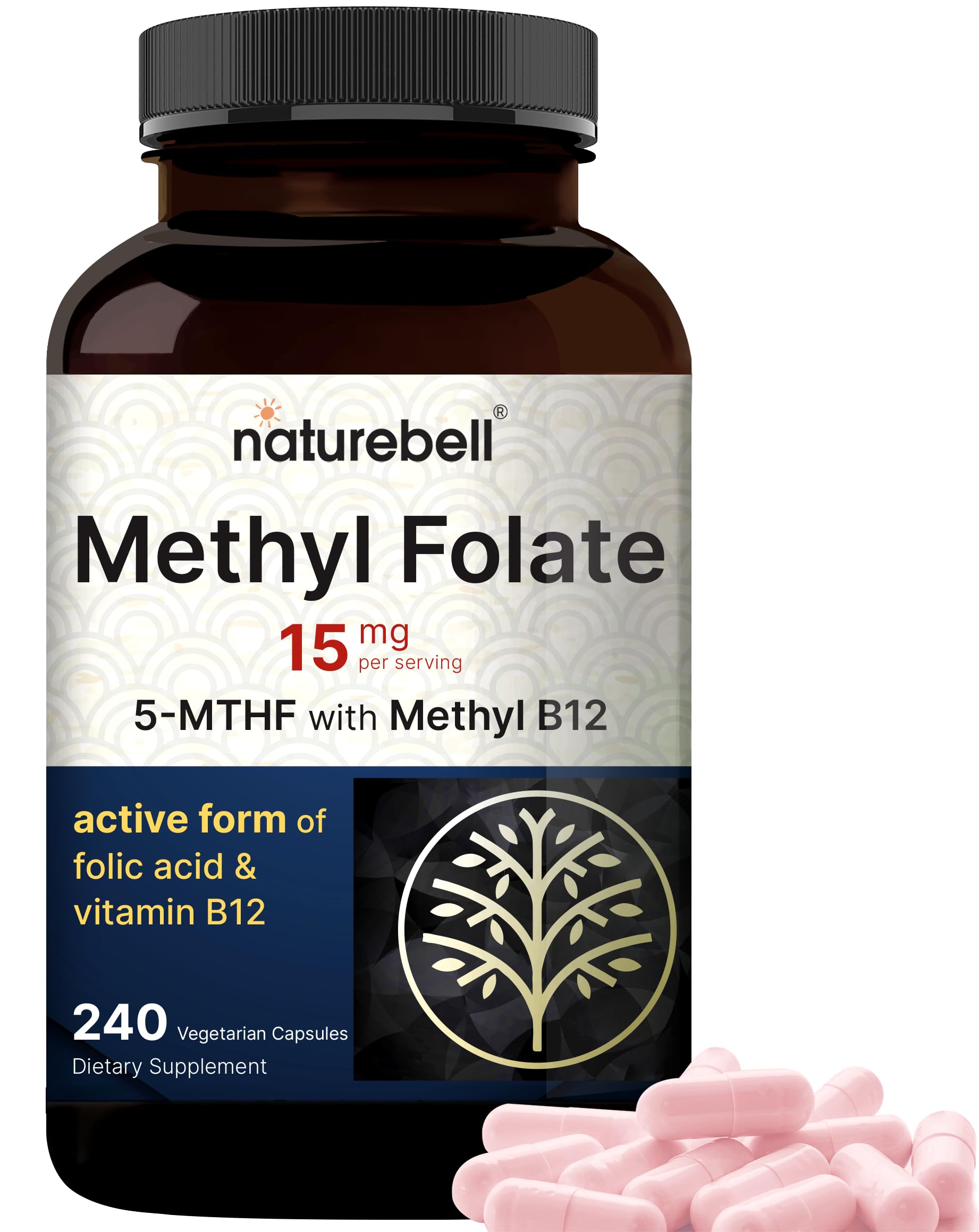 NatureBell L-Methylfolate 15mg bottle with 240 veggie capsules