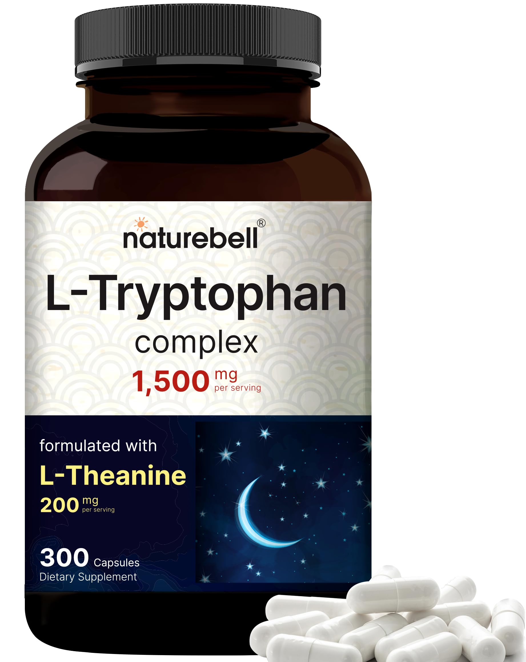 NatureBell L-Tryptophan 1300mg with L-Theanine 200mg product hero image