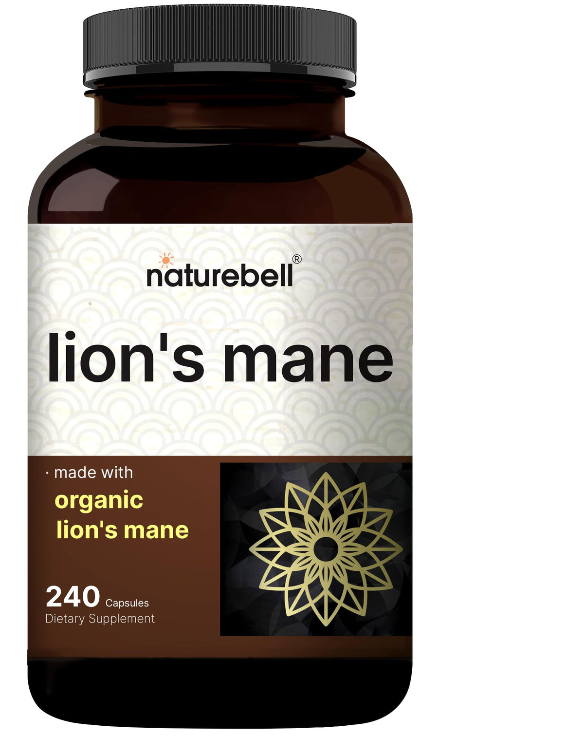 NatureBell Lions Mane Mushroom Capsules bottle with 240 capsules