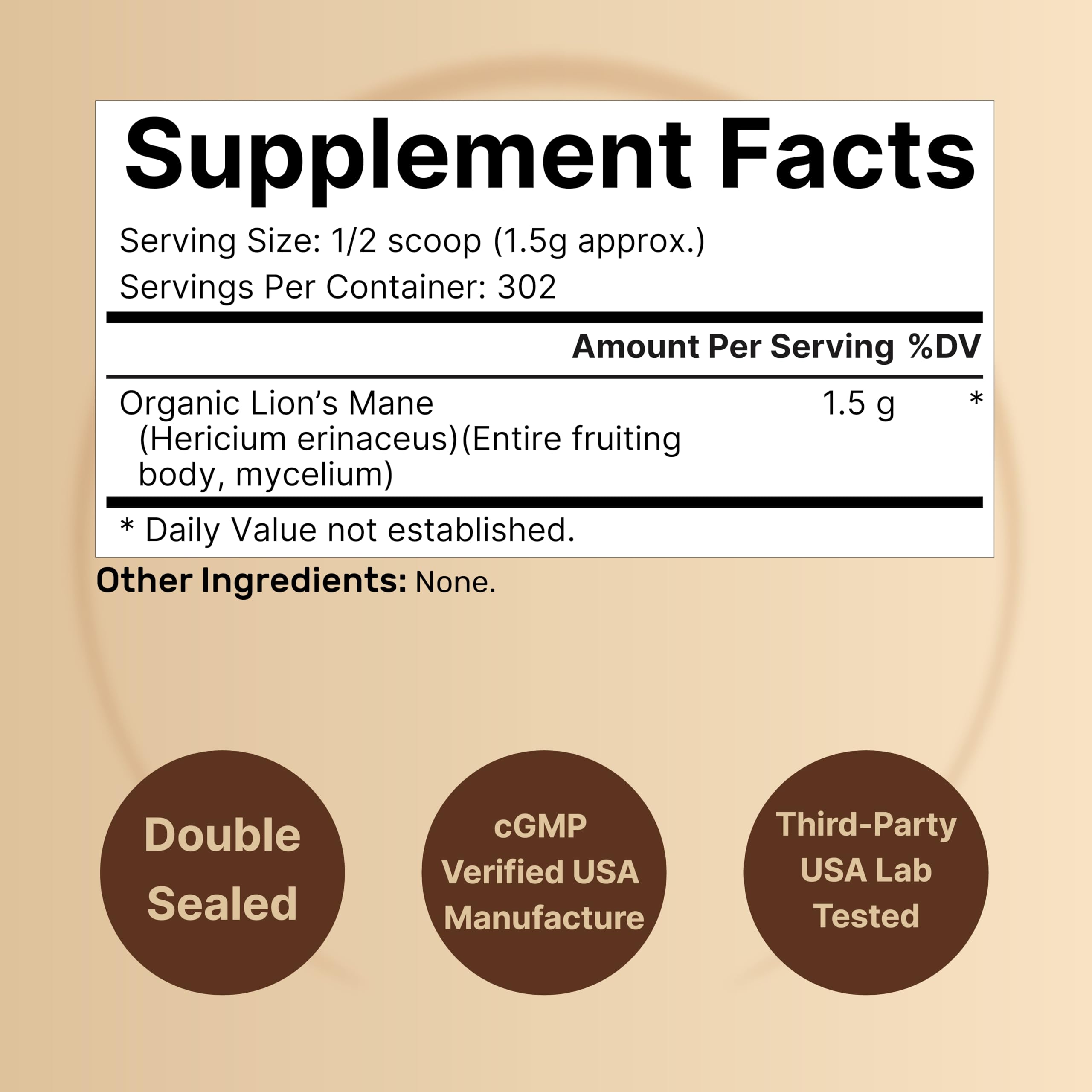 NatureBell Lion's Mane powder 1lb packaging back view