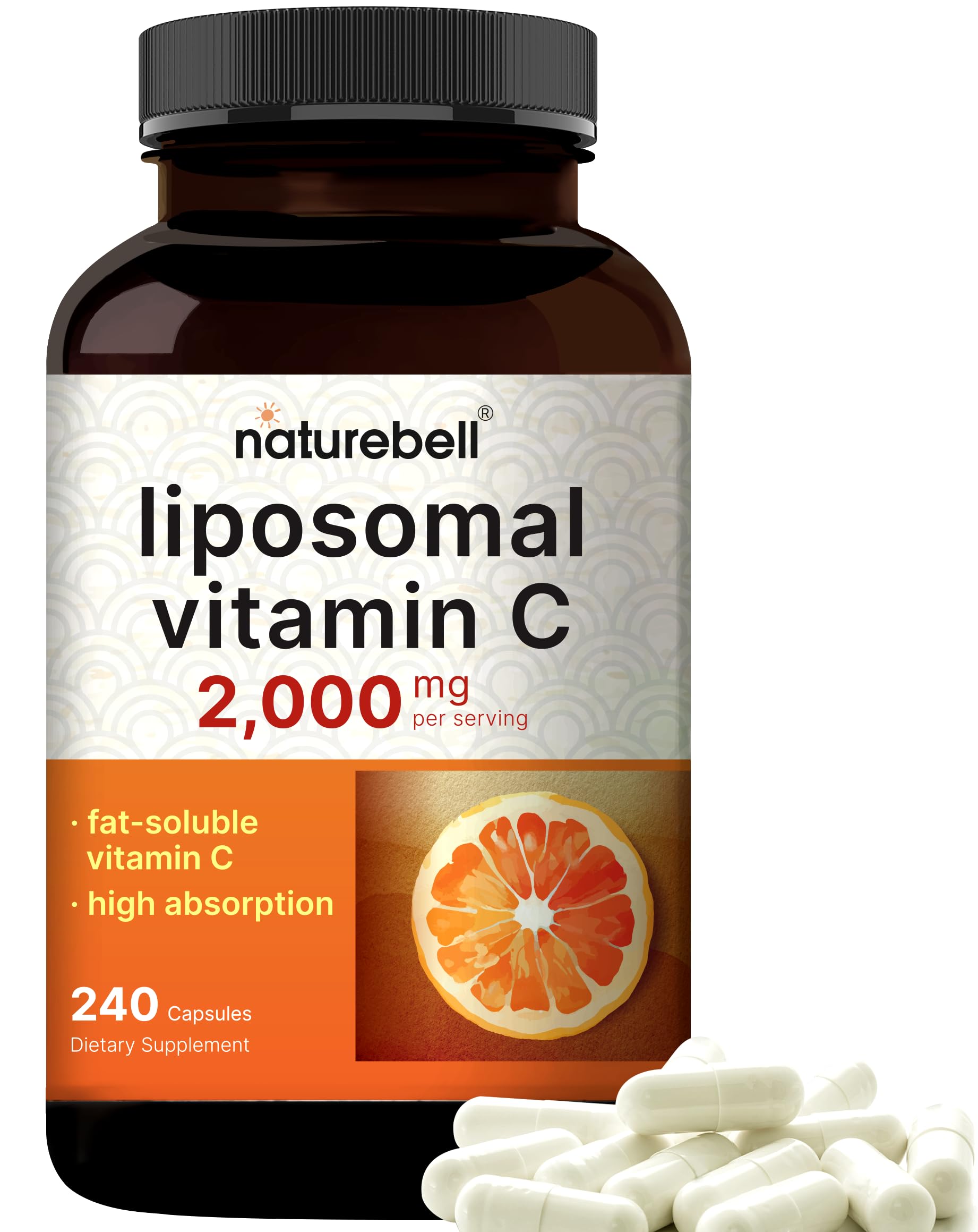 Front view of NatureBell Liposomal Vitamin C 2000mg bottle