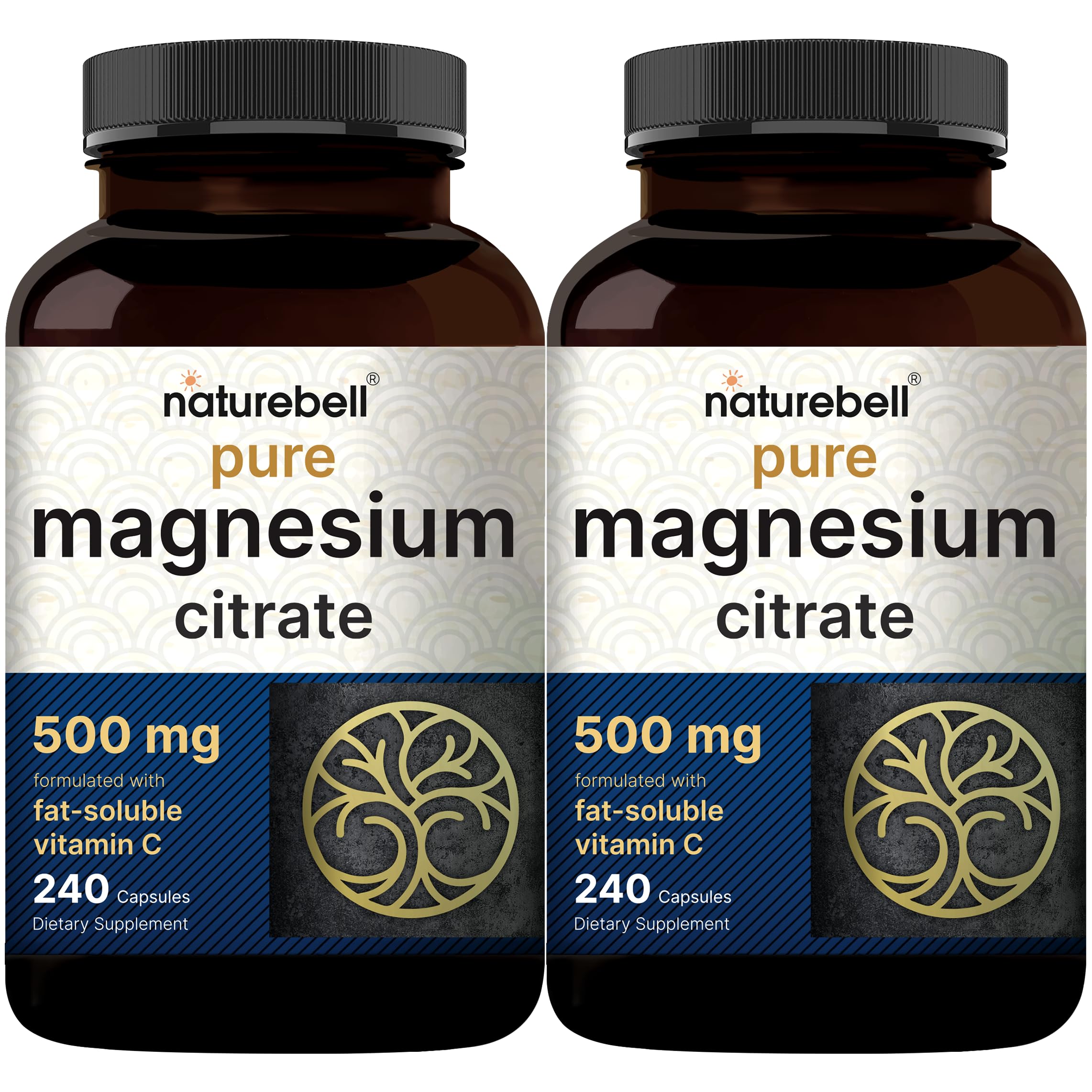 NatureBell magnesium citrate 500mg two-pack bottles on display