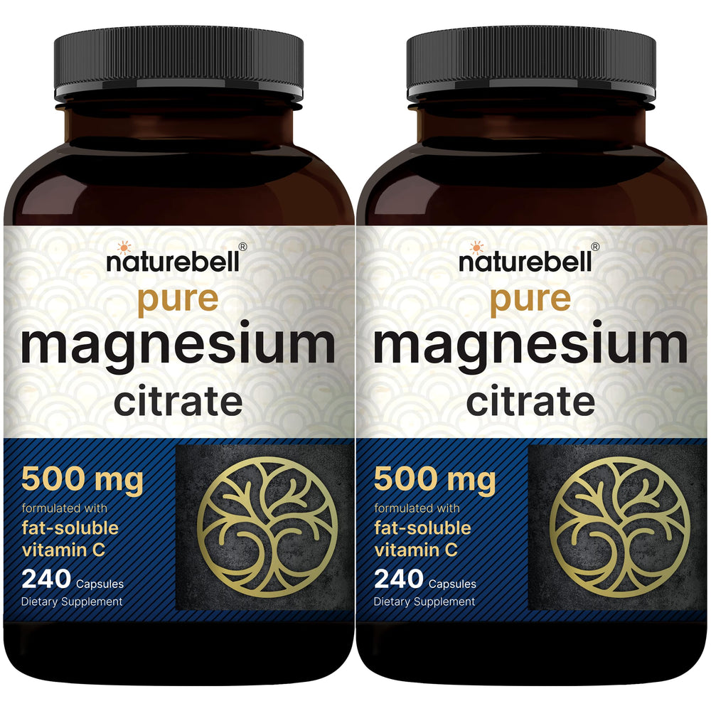 NatureBell magnesium citrate 500mg two-pack bottles on display