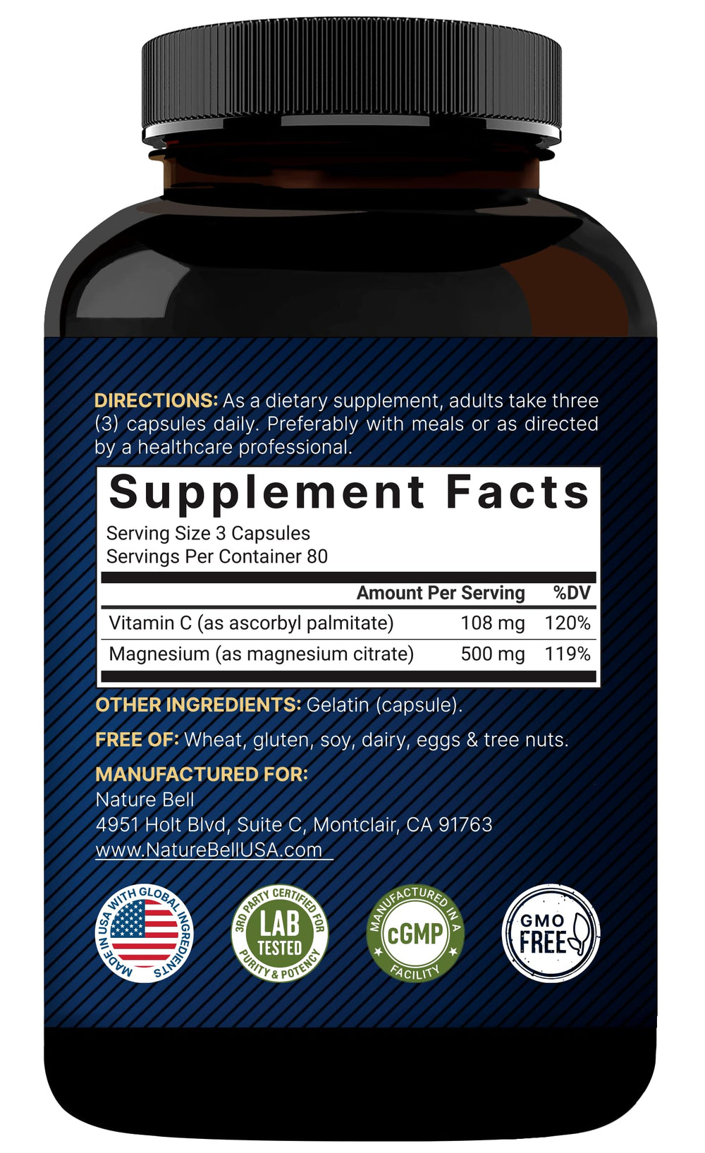 Third-party lab testing badge on NatureBell packaging