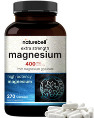 NatureBell Magnesium Glycinate 400mg bottle with 270 capsules on white background