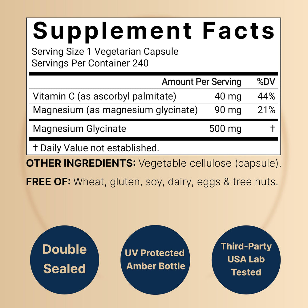 NatureBell Magnesium Glycinate capsules closeup — high-absorption chelated form for everyday support.