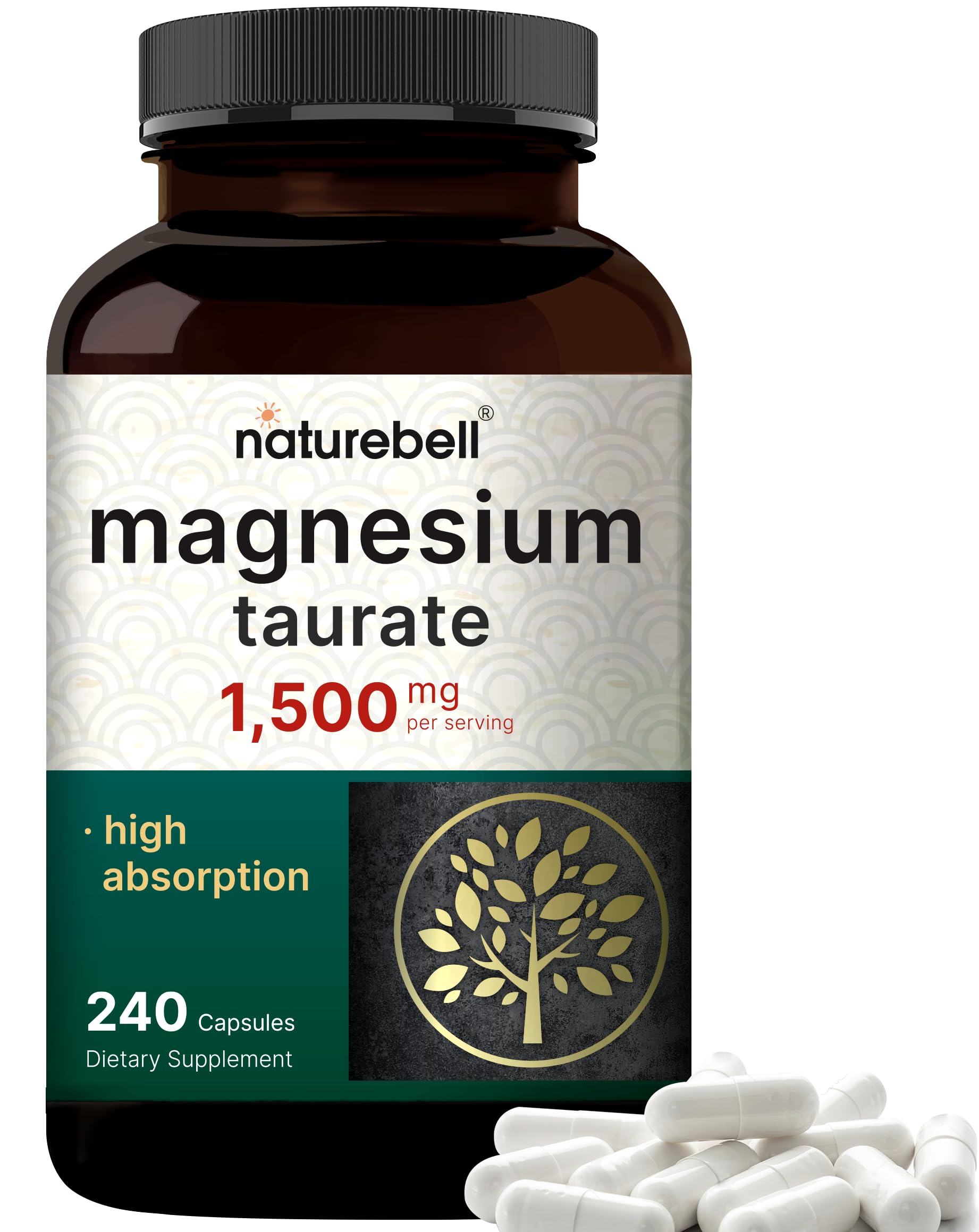 NatureBell Magnesium Taurate 1500mg bottle with 240 capsules