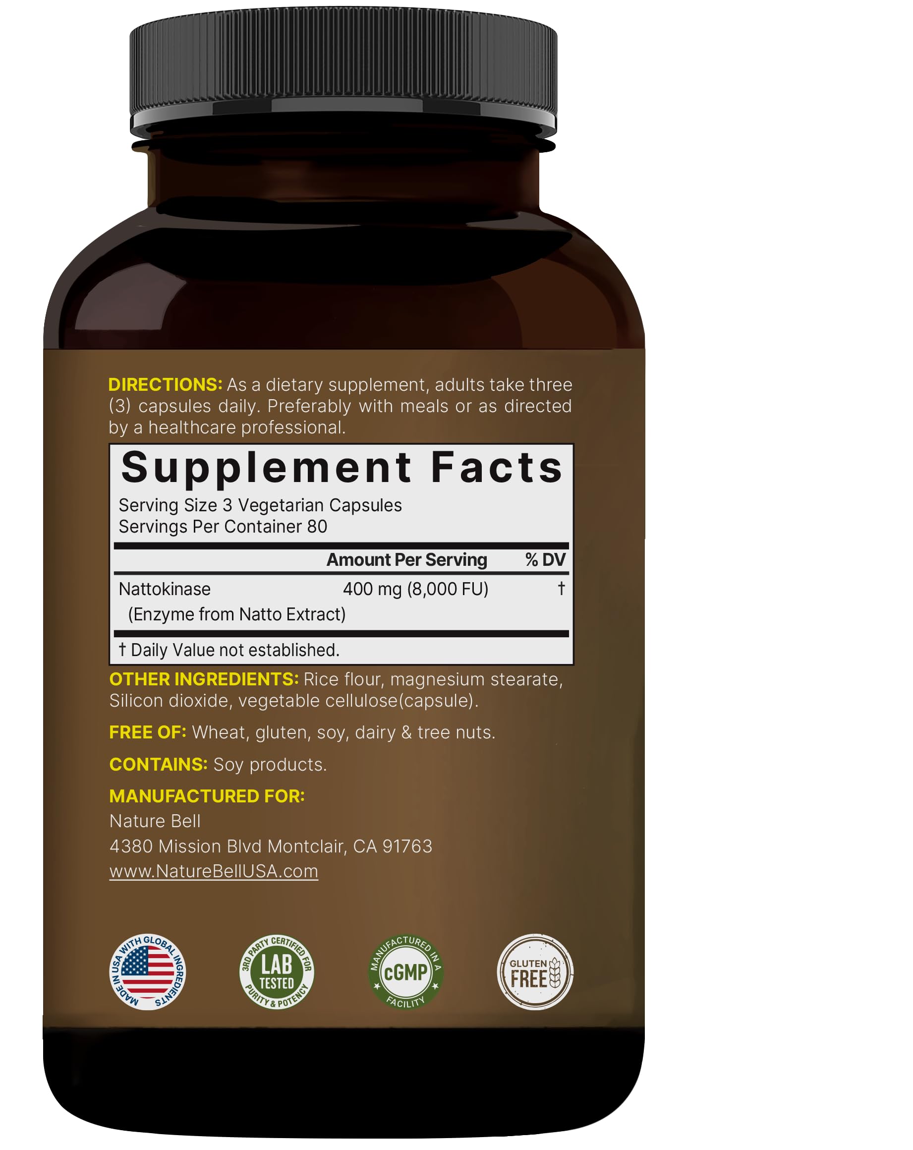 Non-GMO and third-party tested seal on NatureBell Nattokinase