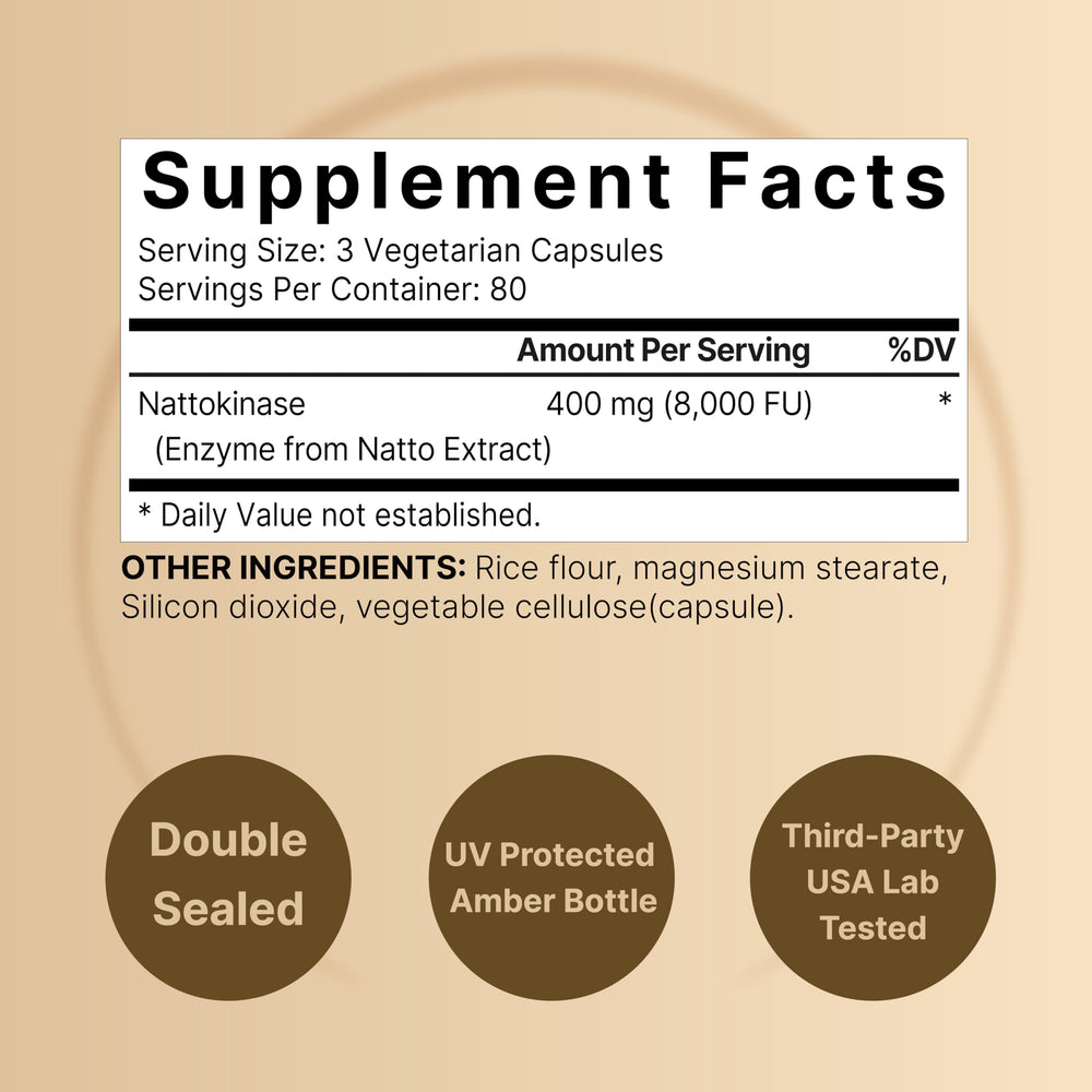 Bottle of NatureBell nattokinase showing 240 veggie capsules