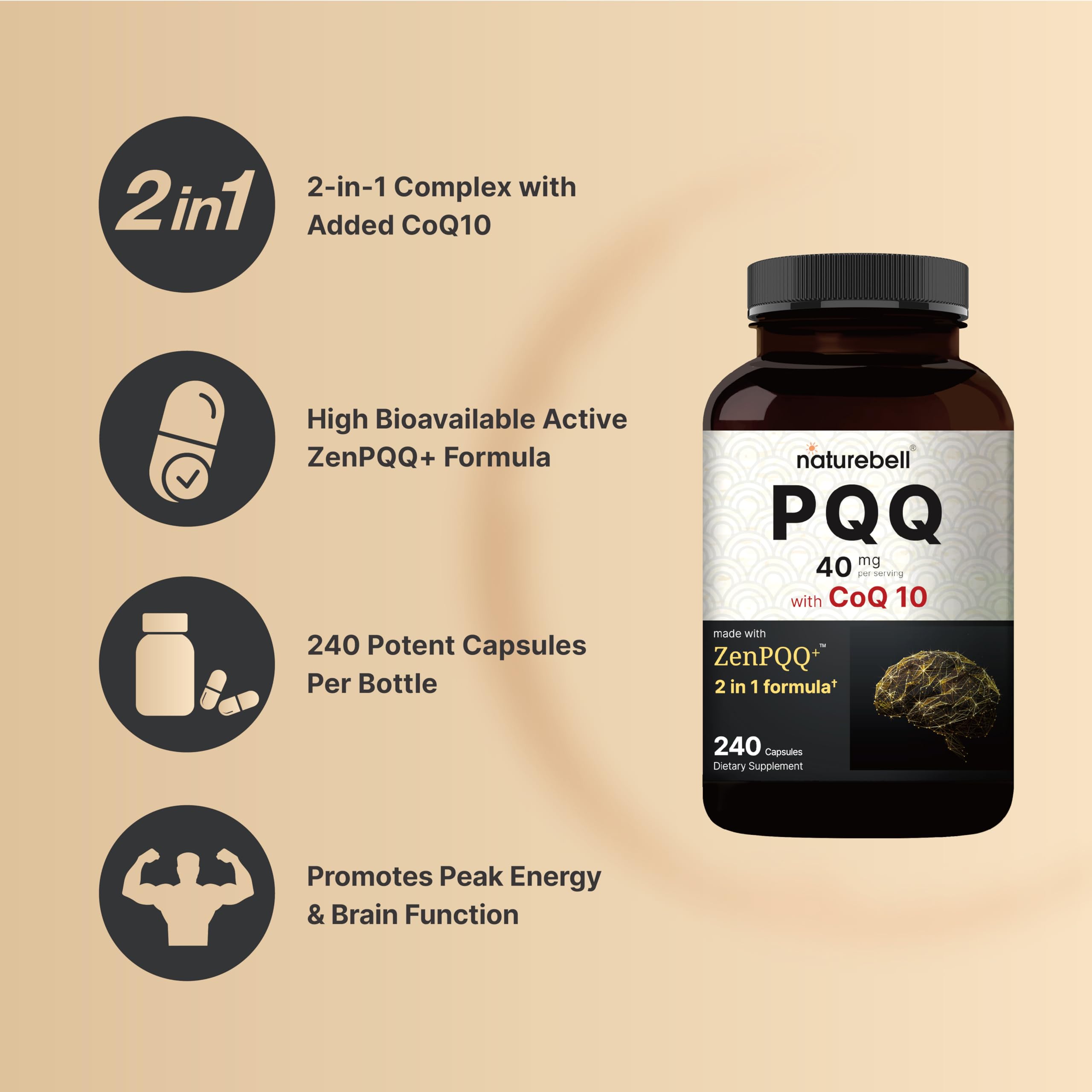 PQQ and CoQ10 capsules displayed