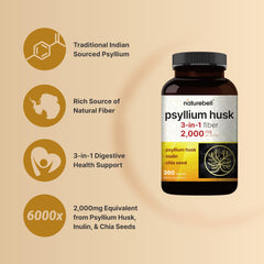 Ingredients showing psyllium husk, chicory root inulin, and chia seed