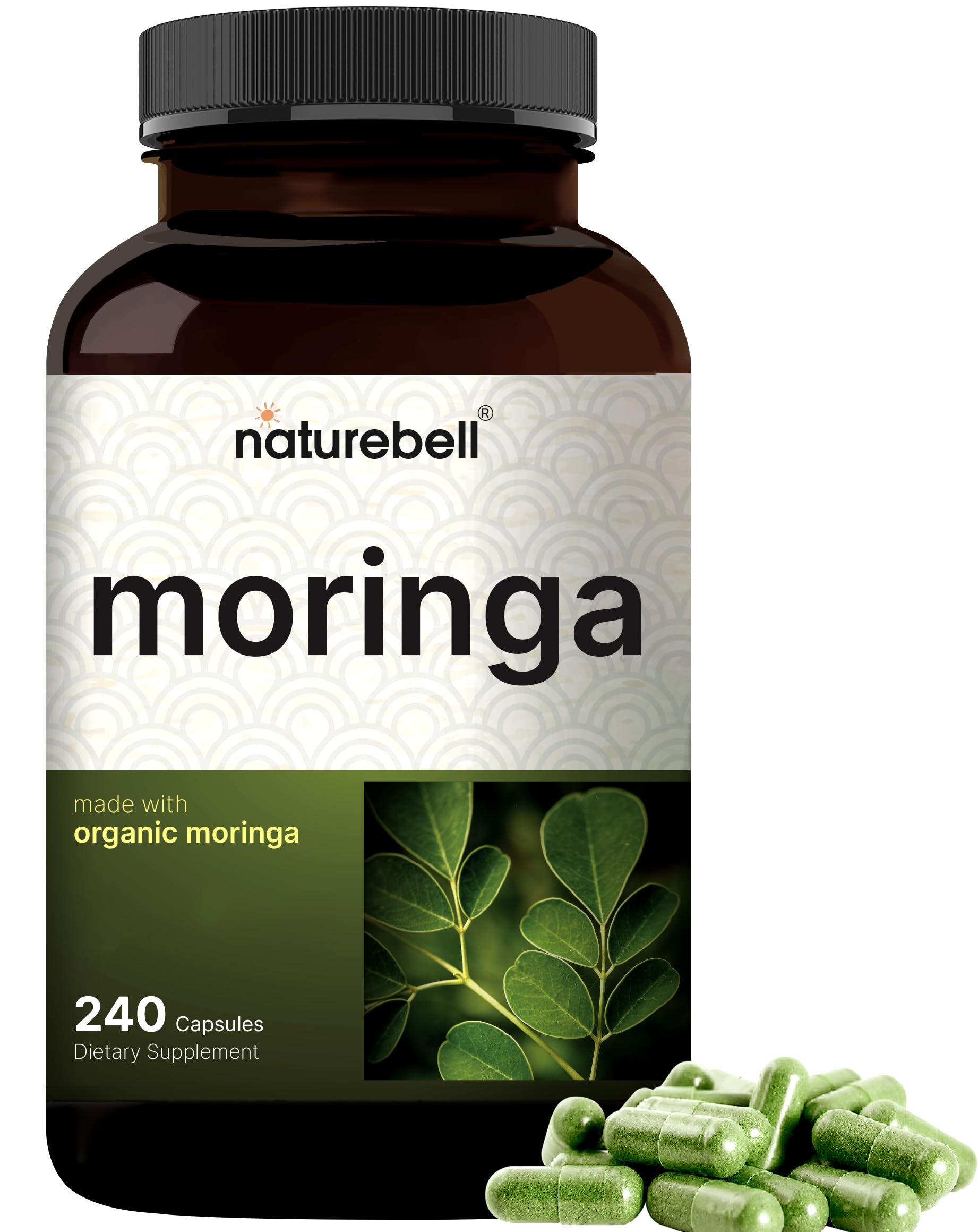 Front view of NatureBell Pure Moringa Capsules bottle