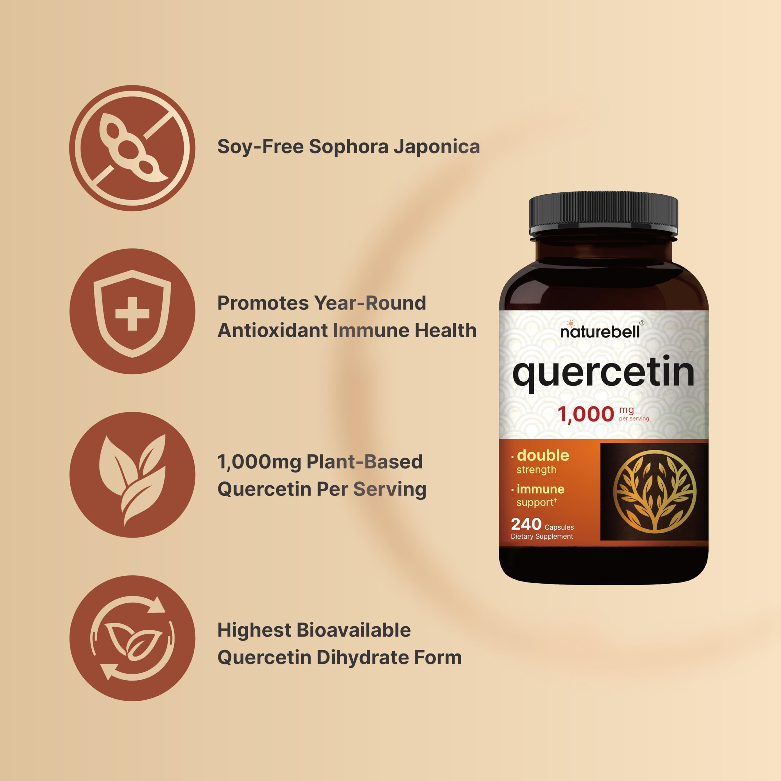 Close-up of NatureBell Quercetin 1000mg capsules