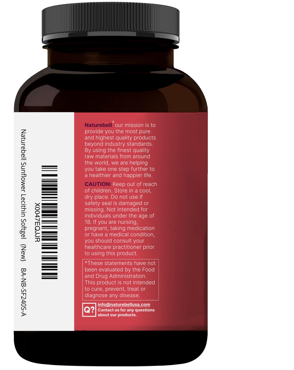 NatureBell Sunflower Lecithin bottle close-up showcasing the product