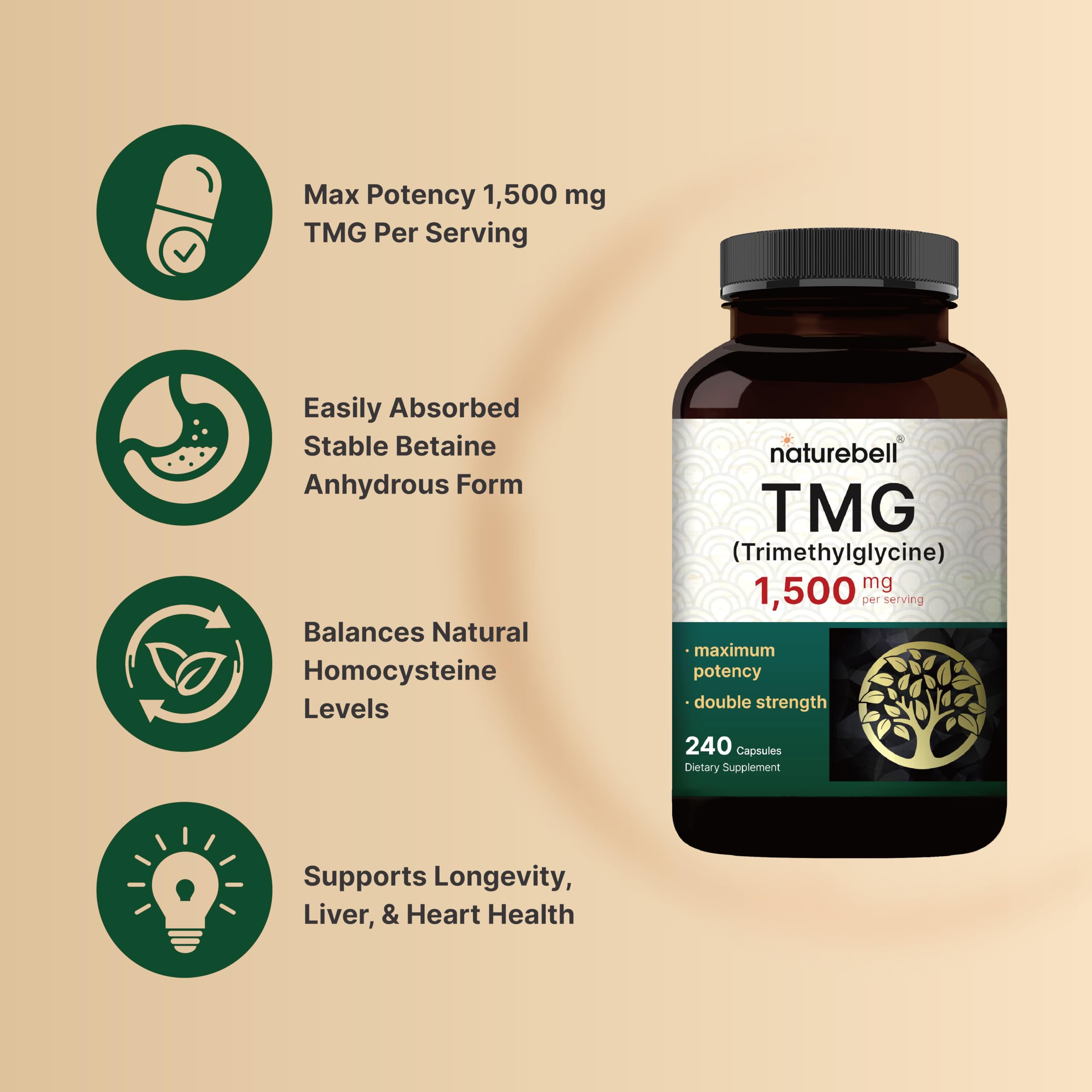 NatureBell TMG bottle back label with supplement facts