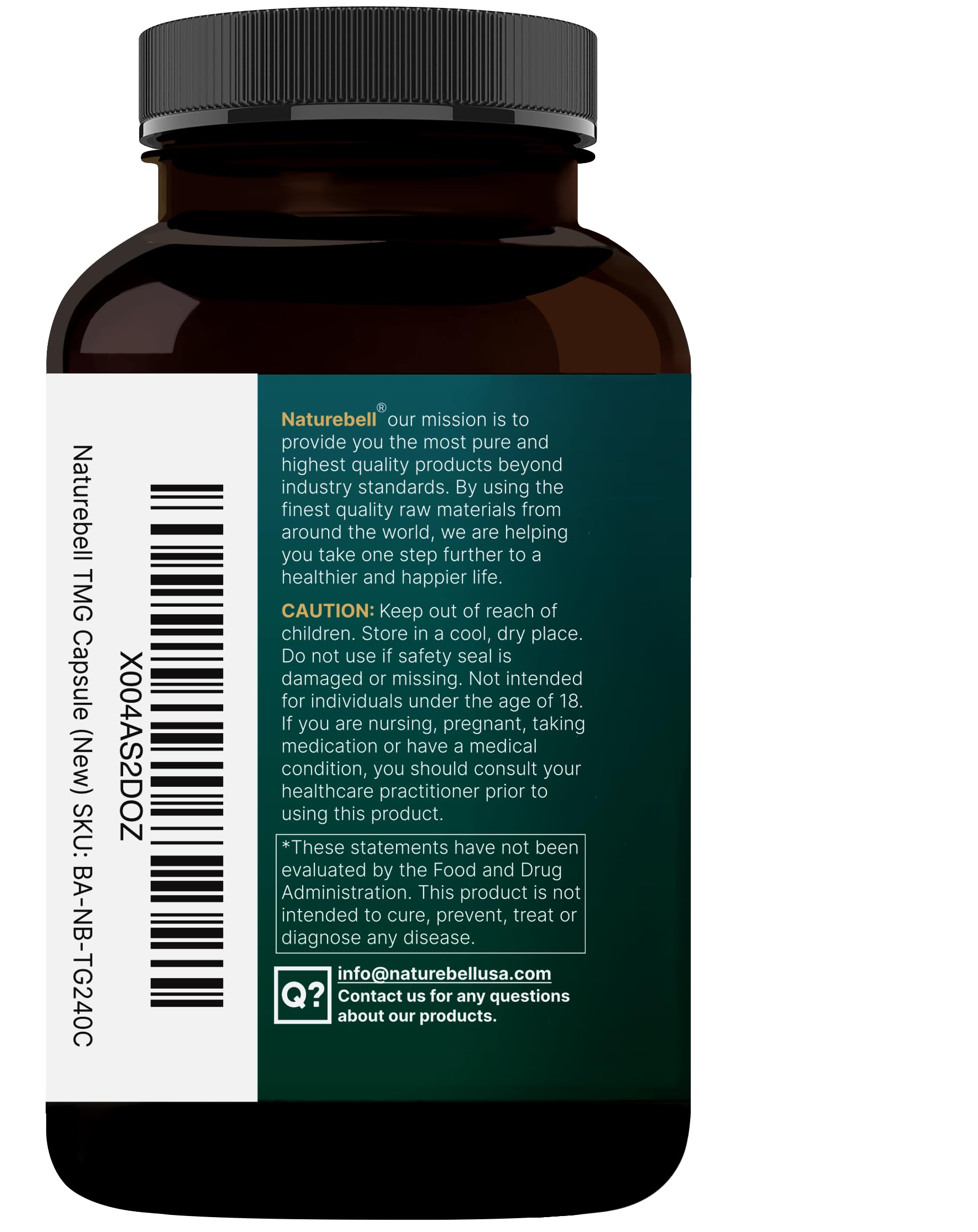 NatureBell TMG 1,500mg capsules with glass of water