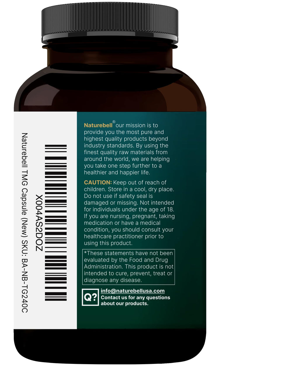 NatureBell TMG 1,500mg capsules with glass of water