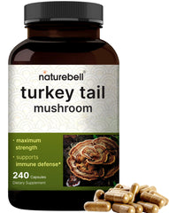 Front of NatureBell Turkey Tail Mushroom Capsules bottle, 240-count