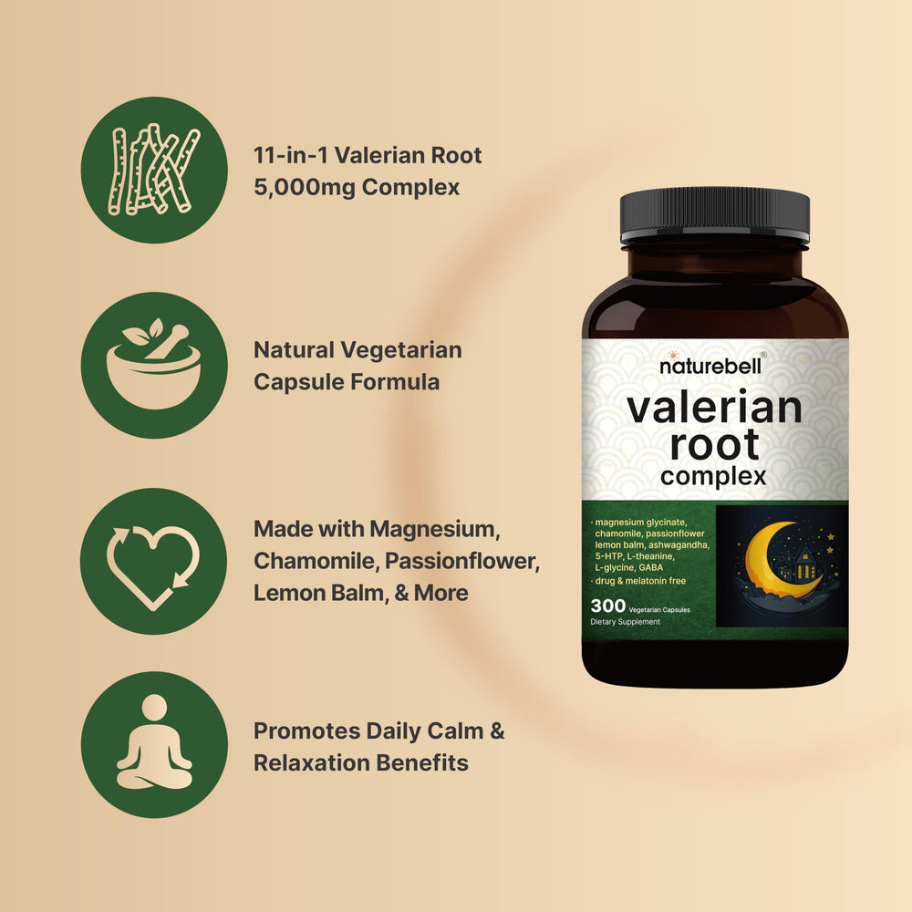 300 veggie capsules in bottle for NatureBell Valerian Root Sleep