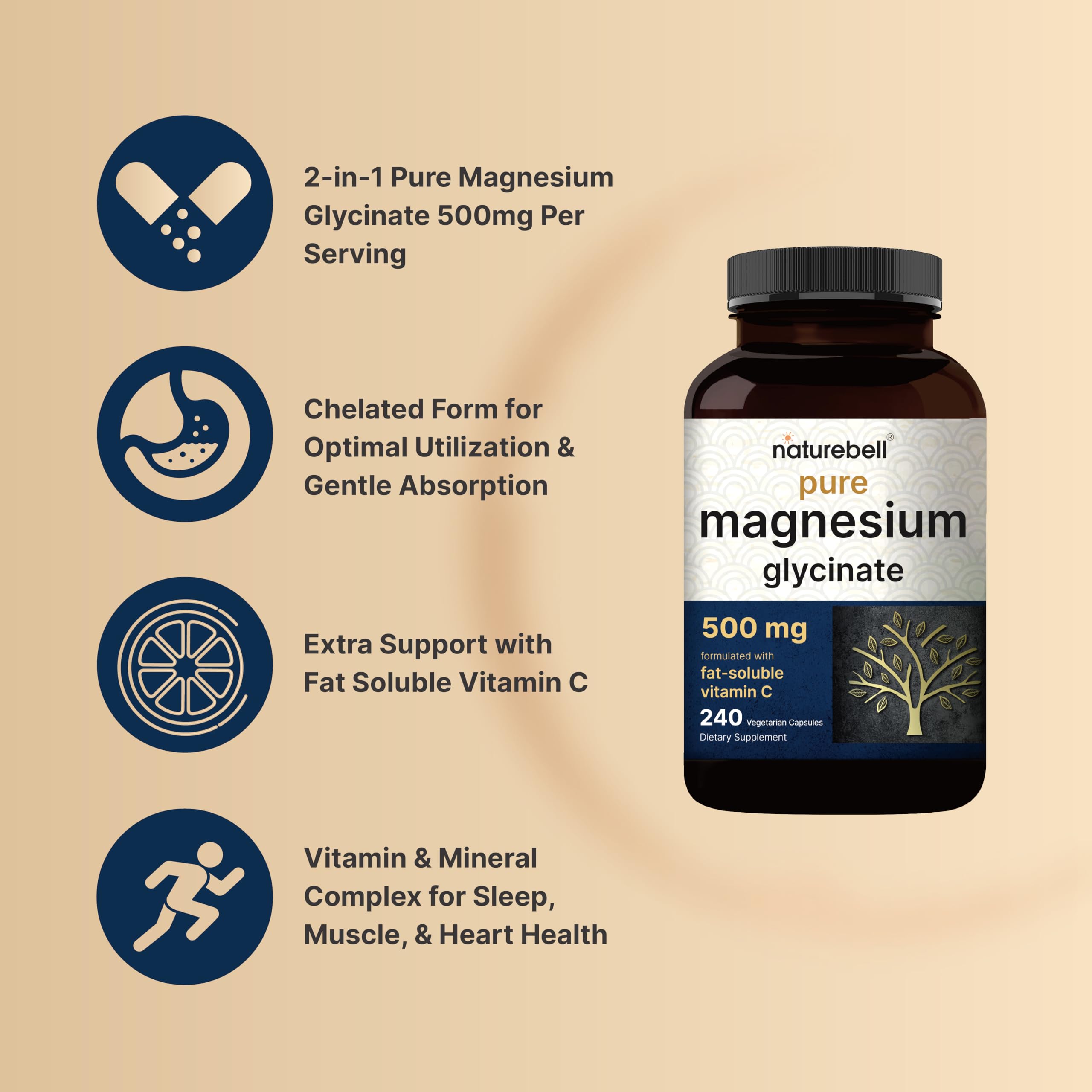 NatureBell Veggie capsules packaging — vegetarian-friendly magnesium Glycinate for daily use.