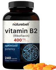 NatureBell Vitamin B2 Riboflavin 400mg bottle and capsules – front view