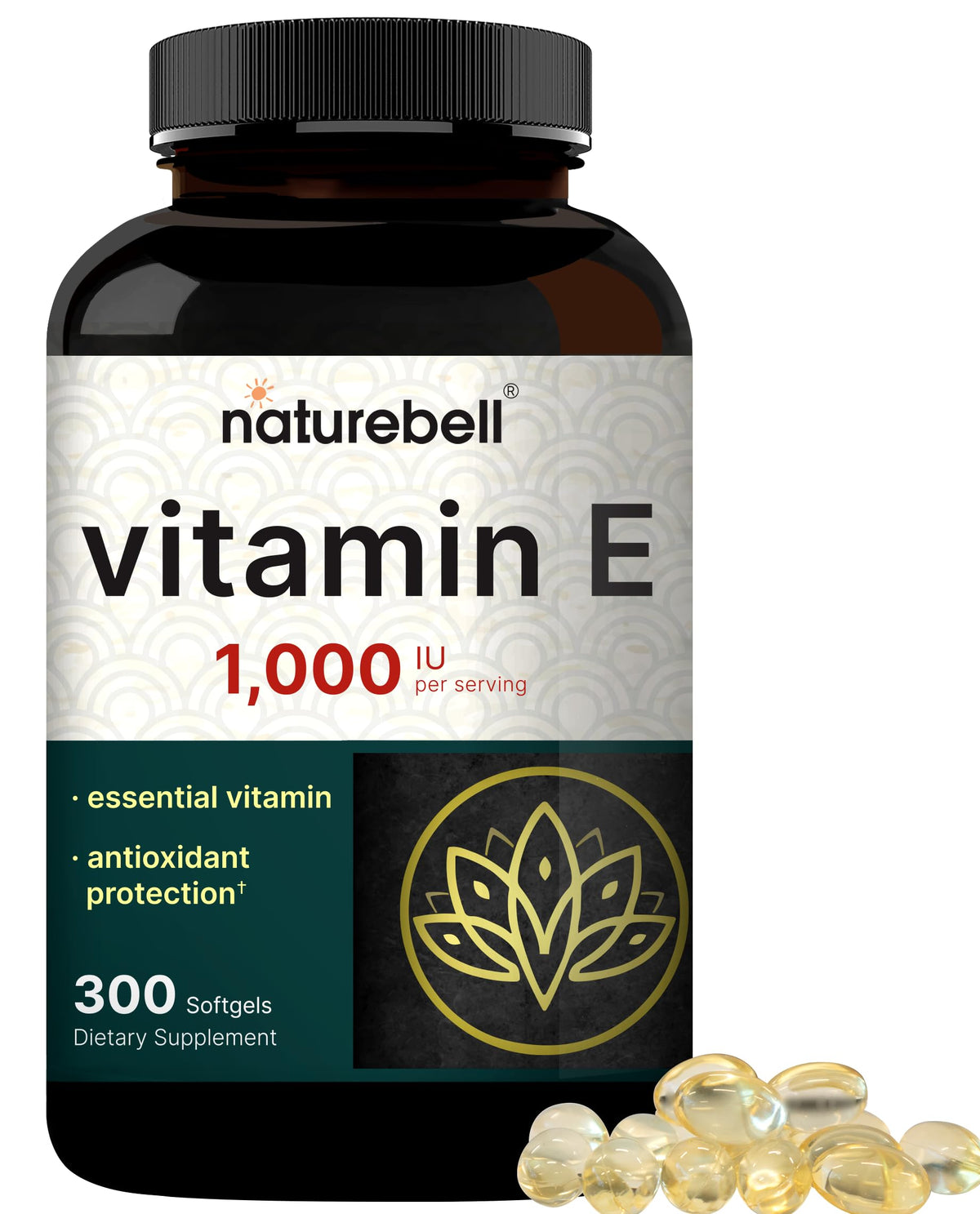 NatureBell Vitamin E Oil Softgels bottle with 300-count label