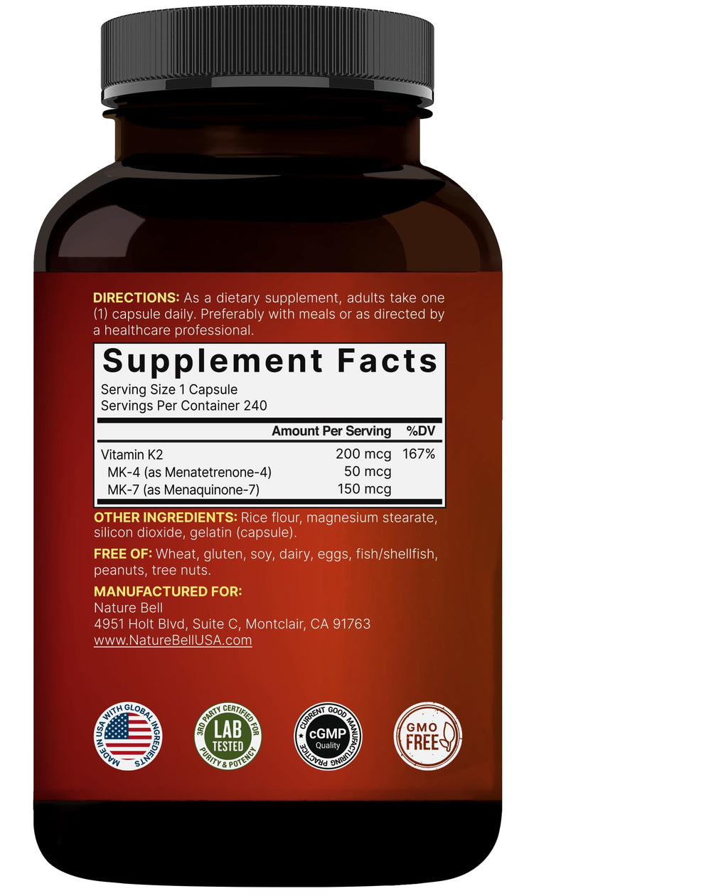 Non-GMO, soy-free, dairy-free, gluten-free label