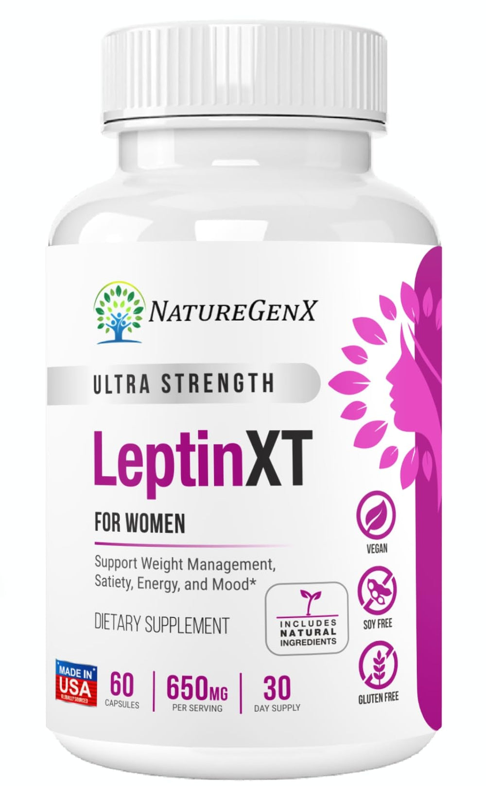 NatureGenX LeptinXT bottle front for convenient daily fat-burning support.