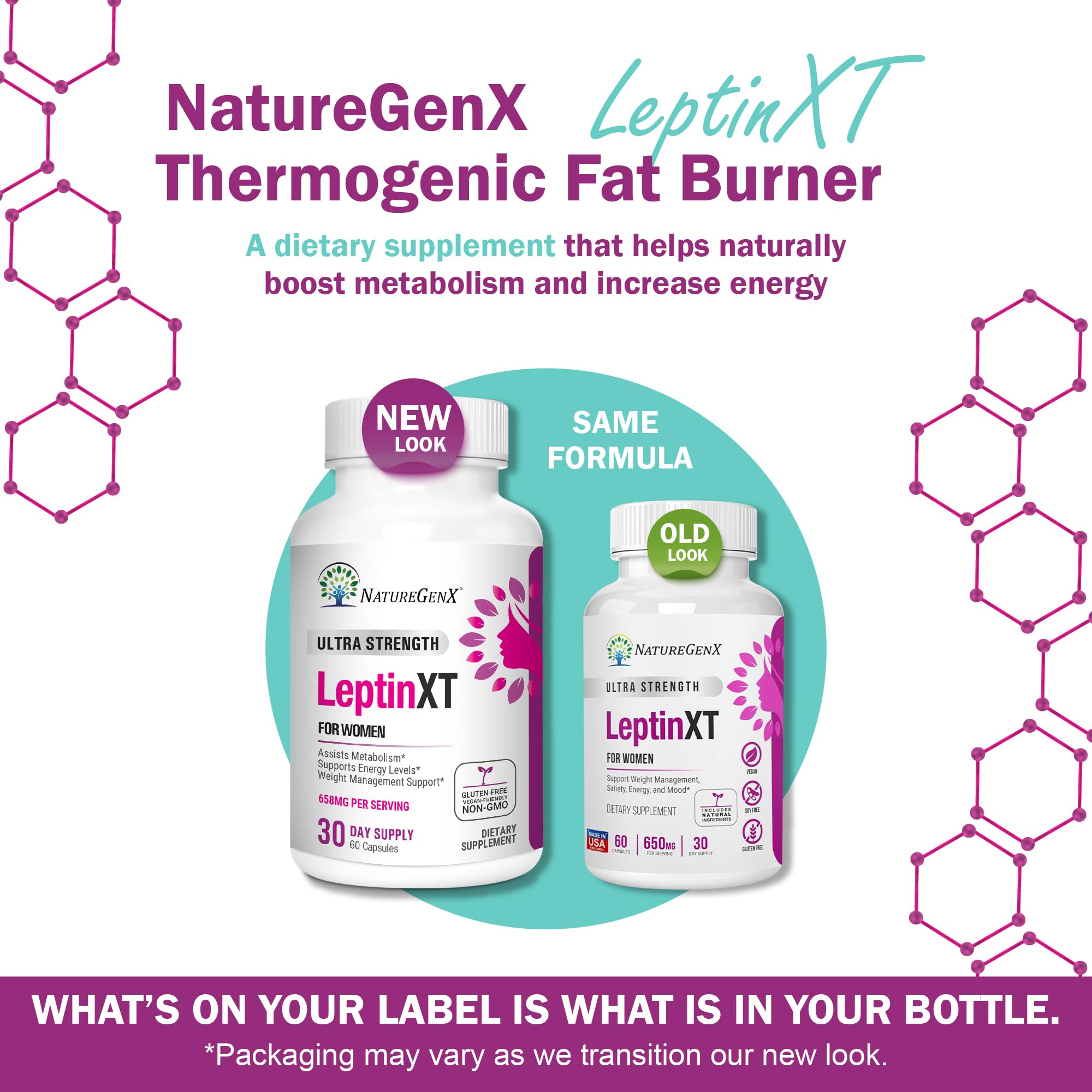 NatureGenX LeptinXT tablet closeup shows easy-to-take capsules for weight management.