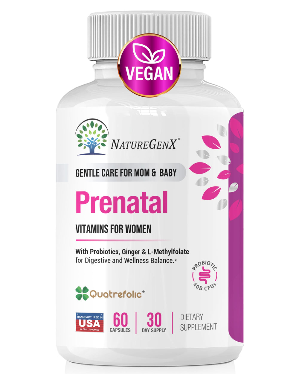 NatureGenX Methyl Prenatal bottle with 60 vegan capsules