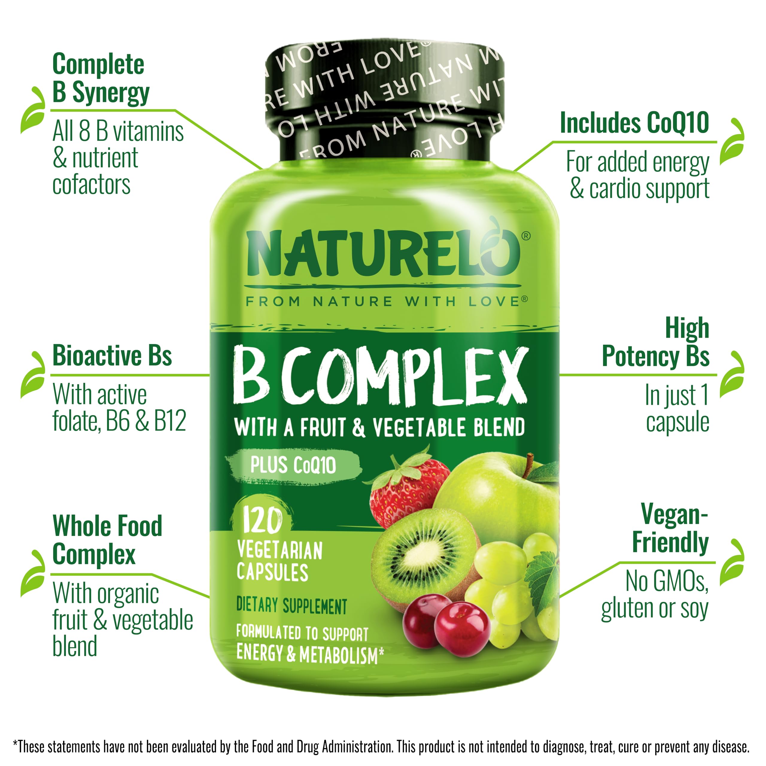 Vegan Vitamin B Complex capsules near CoQ10 bottle