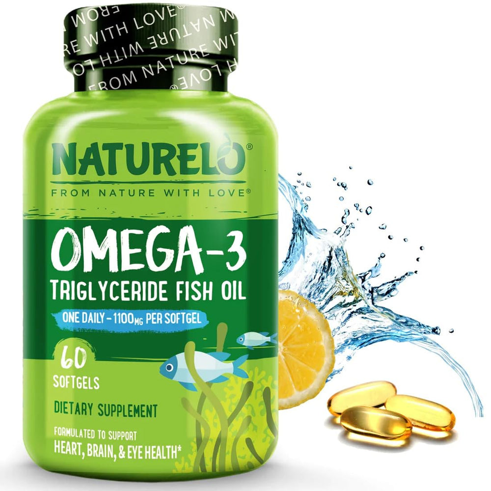 NATURELO Burpless Omega-3 Fish Oil bottle with 60 softgels