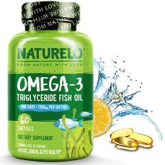 NATURELO Burpless Omega-3 Fish Oil bottle with 60 softgels