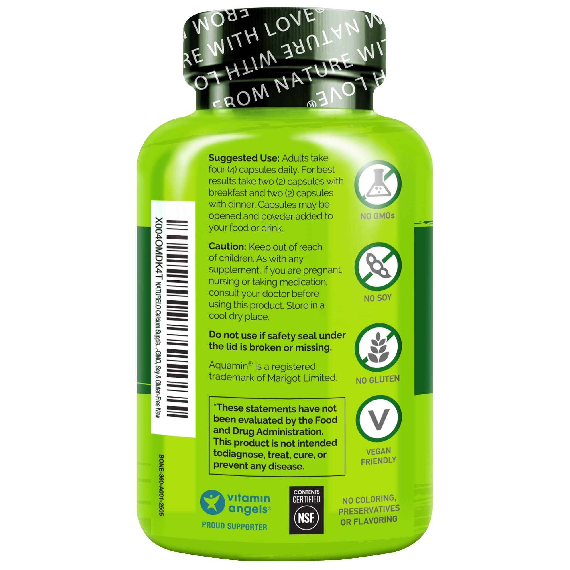 Calcium with D3, vitamin C and plant-based ingredients on label